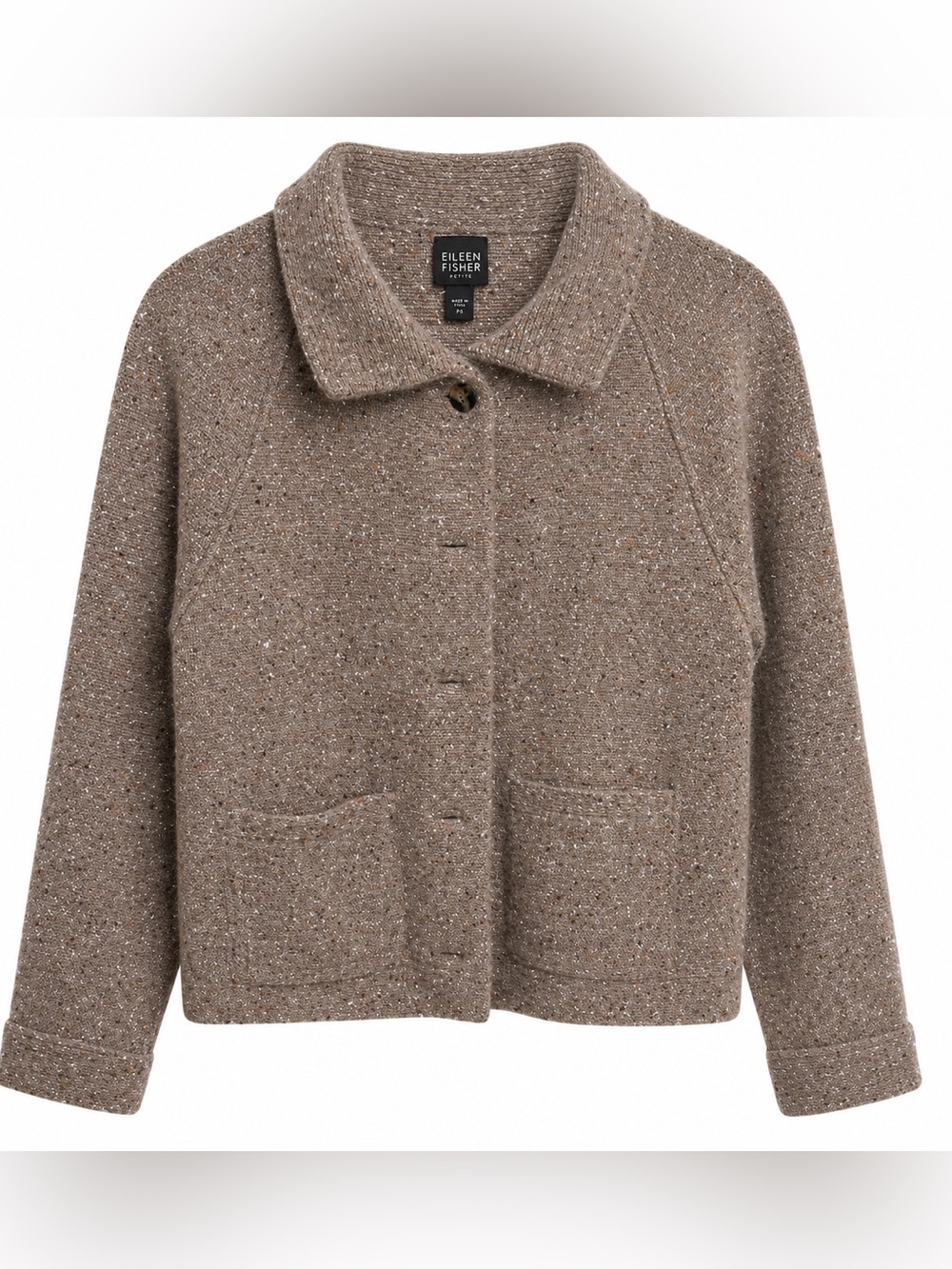 Eileen Fisher Petite Wool Angora Knit Jacket Cardigan PS Brown Textured Cozy - Picture 2 of 5